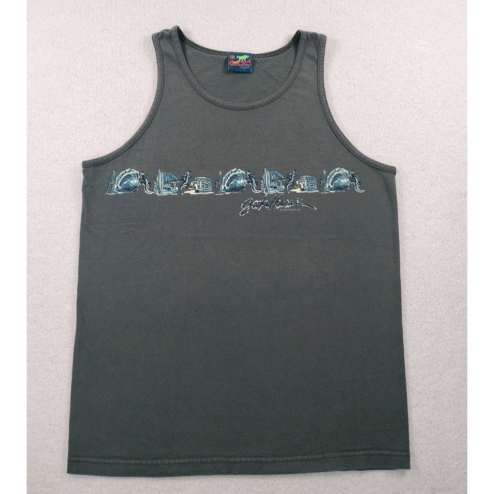 Vtg 90's Gecko Hawaii Tank Top Size Med Green Happy Shirts‎ Woody Wagon Made USA